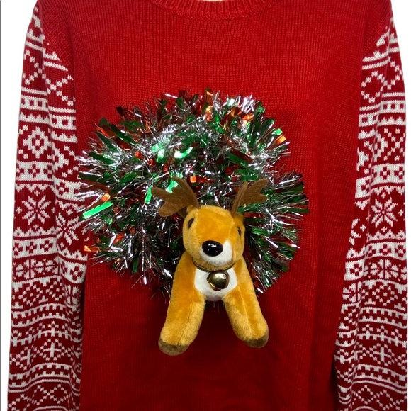 Unbranded Christmas Holiday Jingling Reindeer Knit Sweater Red White XL - Picture 3 of 12